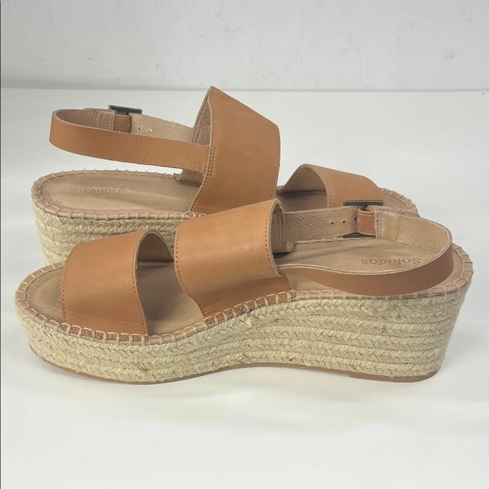New Soludos Carmel Wedge Espadrilles in Camel Leather Size 11